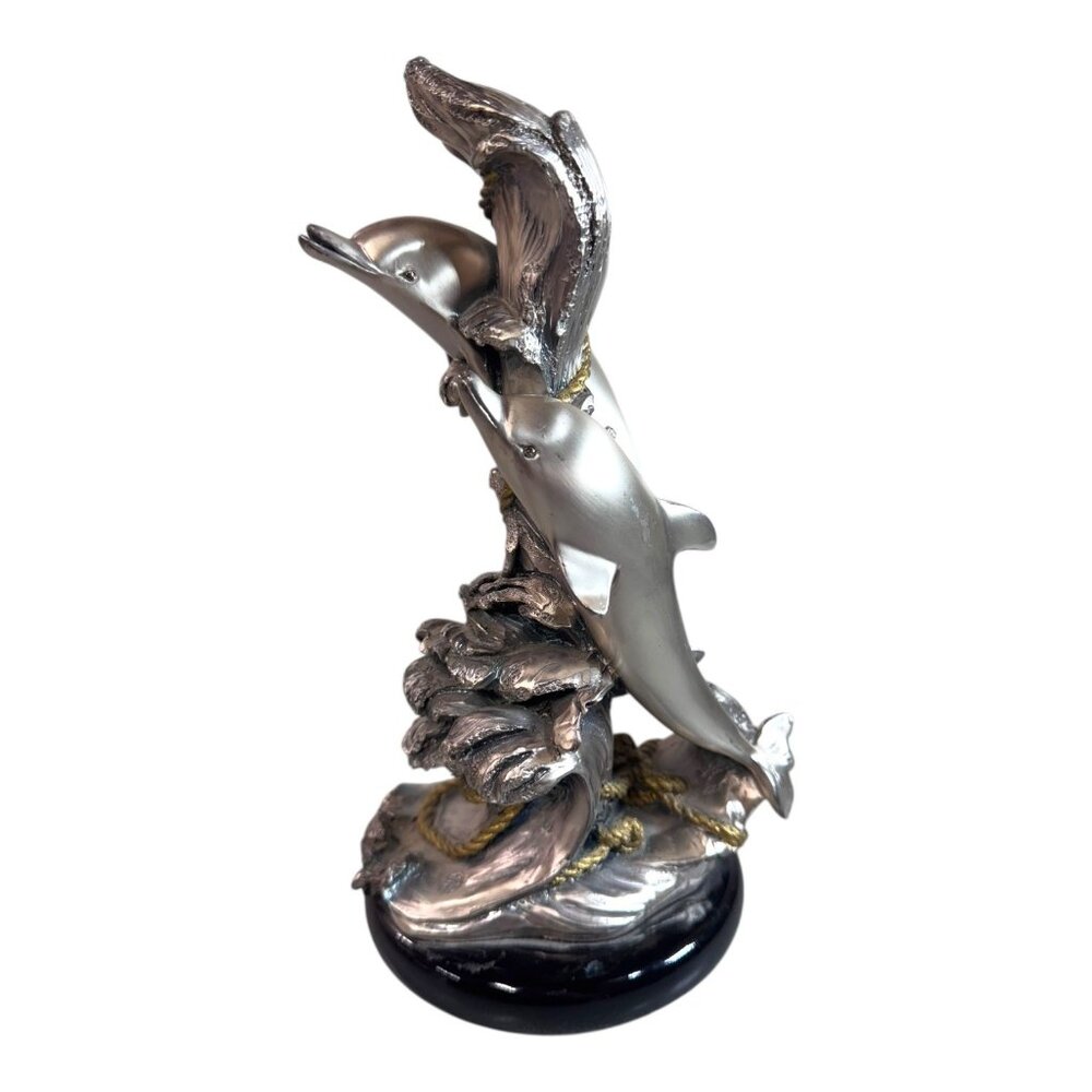 Kesufim Sterling Silver Overlay Dolphin Sculpture Nautical Beach House Israel 9"